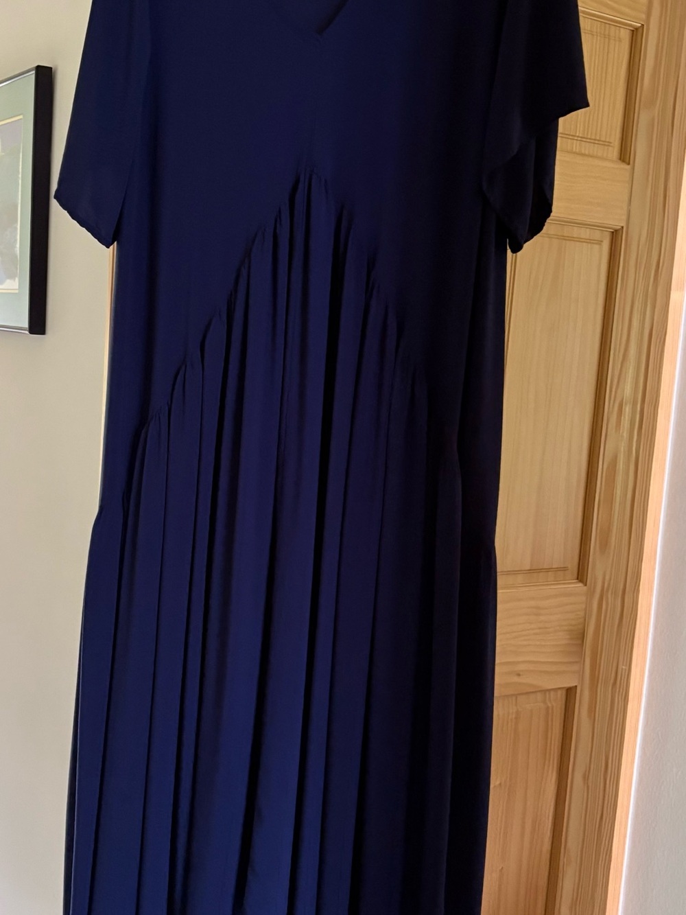 Avenue Deep Navy V-Neck Pleated Midi Dress